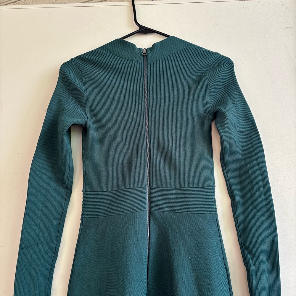 Ted Baker Forest Green Long Sleeve Dress sweetheart size 0 XS / S ribbed midi - Picture 10 of 10